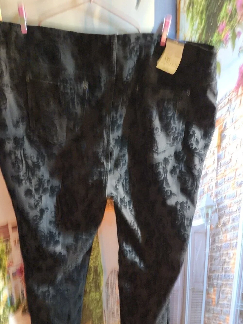 Terra Sky Black Velvet Burnout Floral Skinny Pants Size 2x - Picture 4 of 12